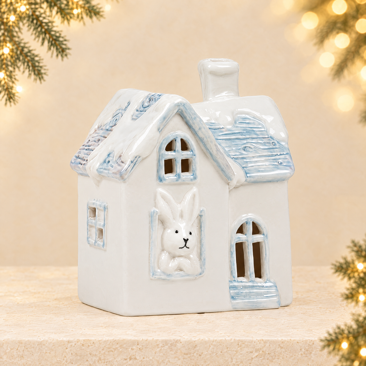 Christmas decoration miniature house — ivory Christmas product photograph