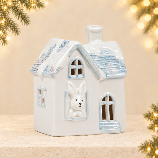 Christmas decoration miniature house — ivory Christmas product photograph