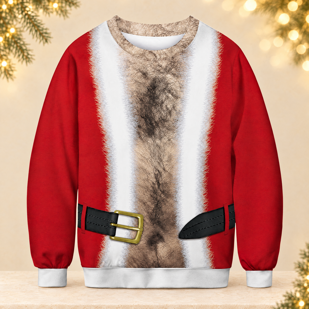 3D Digital Printing Christmas Round Neck Long Sleeve Sweatshirt — ivory Christmas product photograph