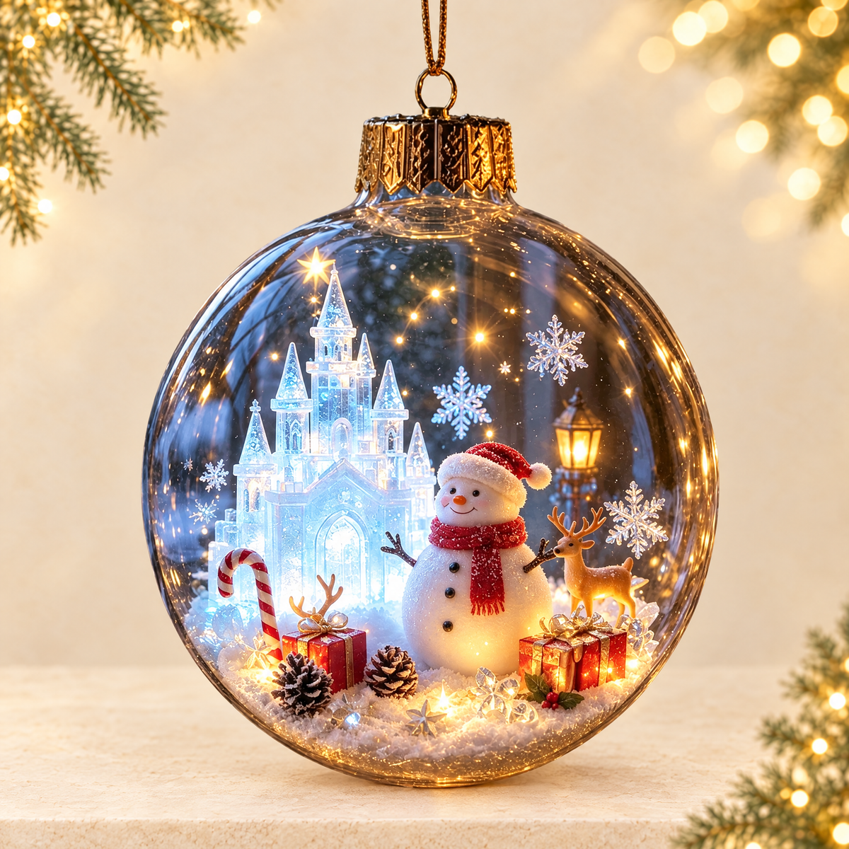 Custom Christmas Snowman Ornament — ivory Christmas product photograph