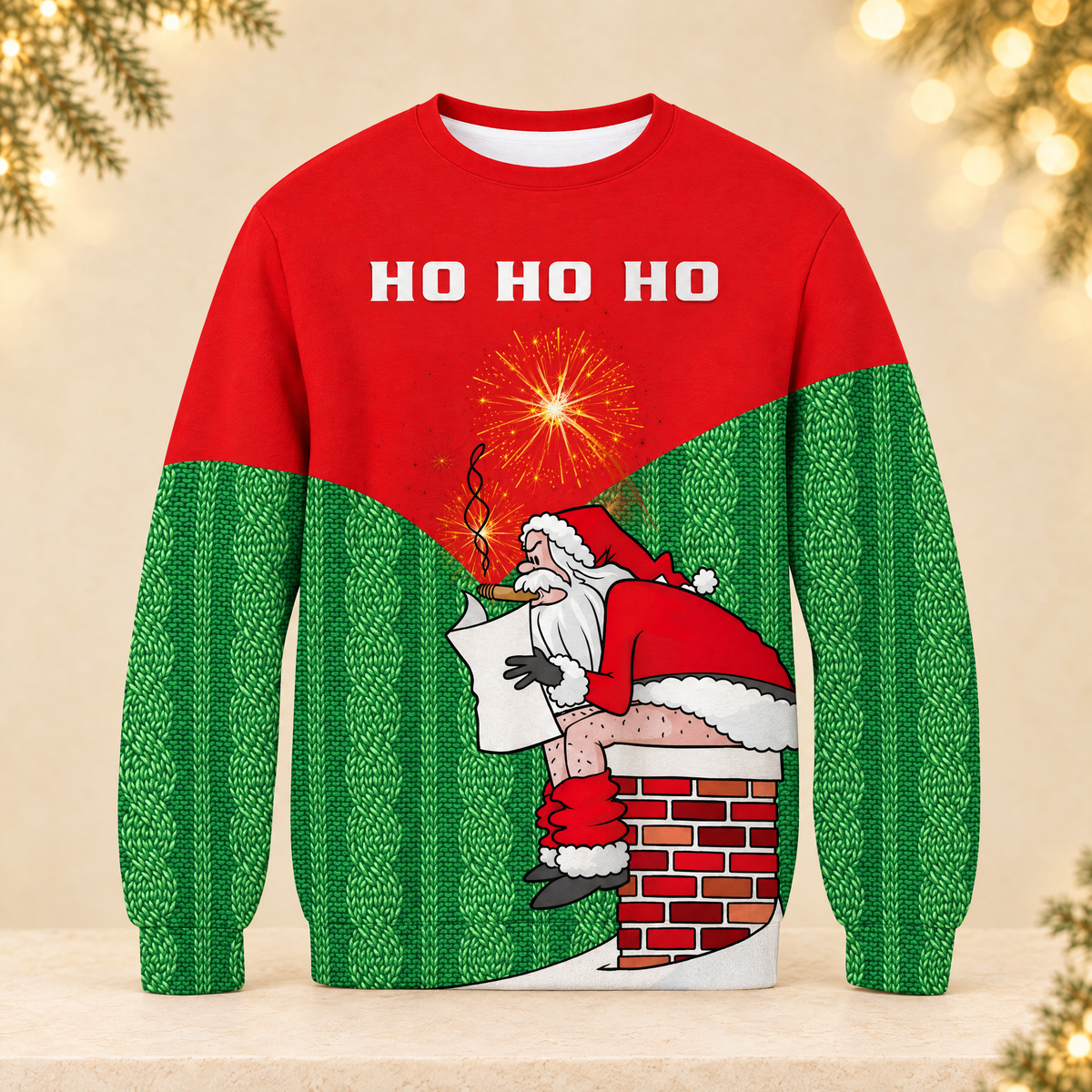 Ugly Christmas Crew-Neck Sweatshirt — ivory Christmas product photograph