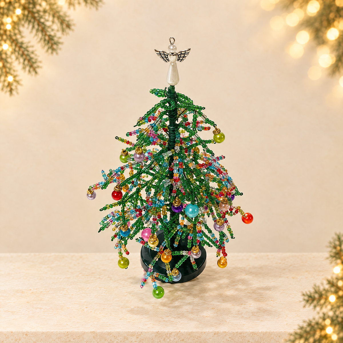DIY Beaded Christmas Tree Craft Kit — ivory Christmas product photograph