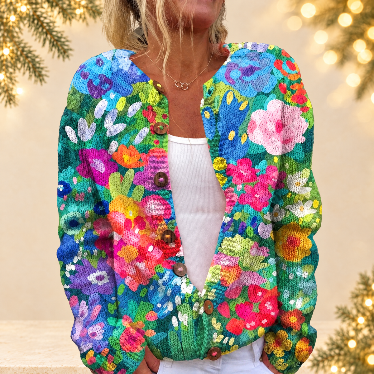 Christmas sweater vintage round neck cardigan — ivory Christmas product photograph