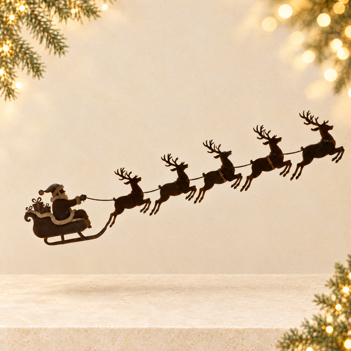 Santa Sleigh with Reindeer Wooden Christmas Ornament — ivory Christmas product photograph