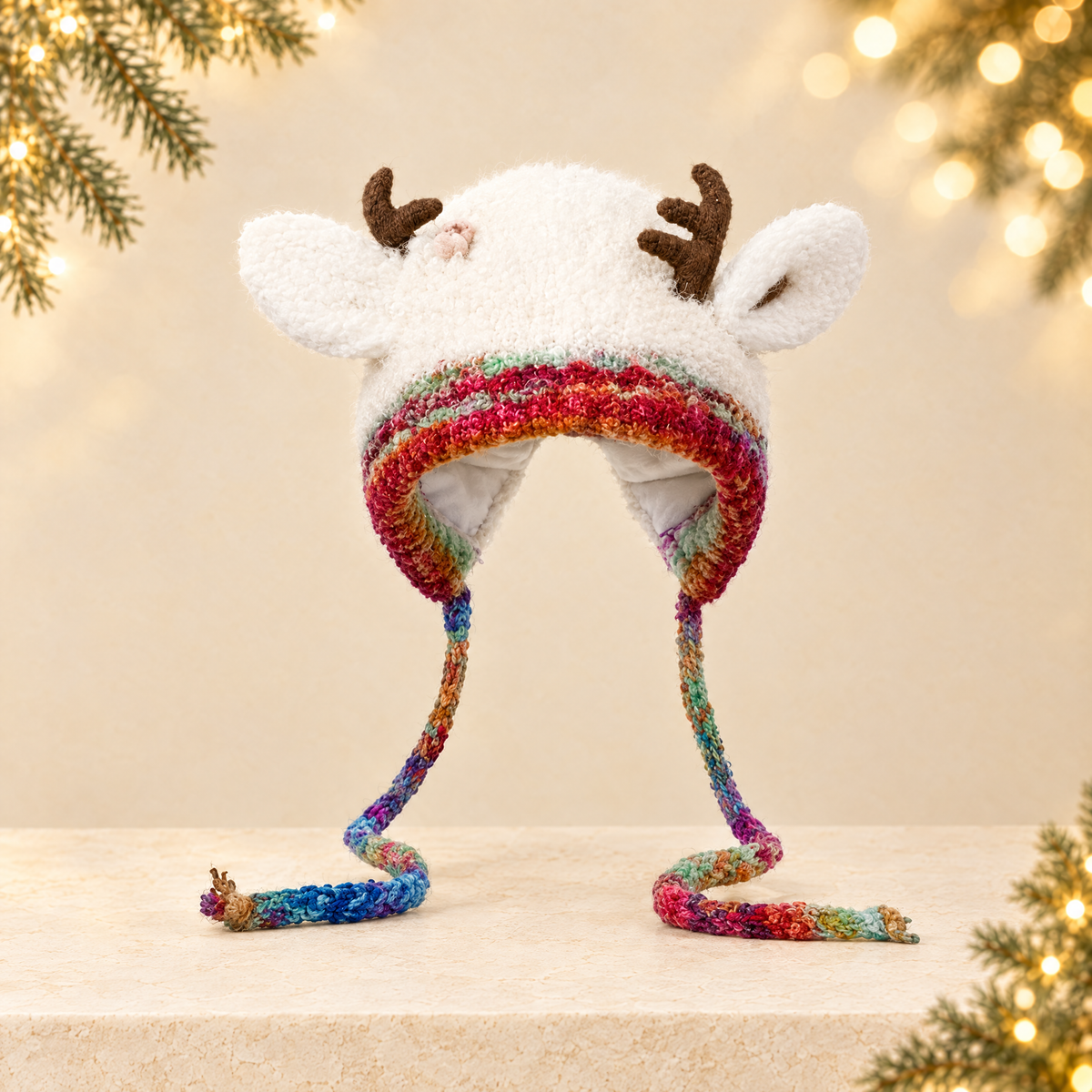Handmade Festive Christmas Antler Hat — ivory Christmas product photograph