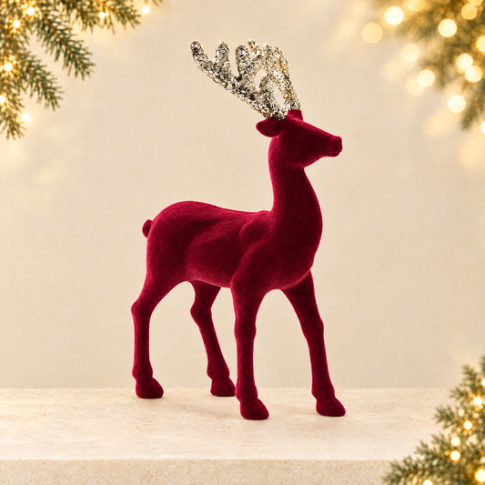 Flocked Reindeer Christmas Ornament with Glitter — ivory Christmas product photograph