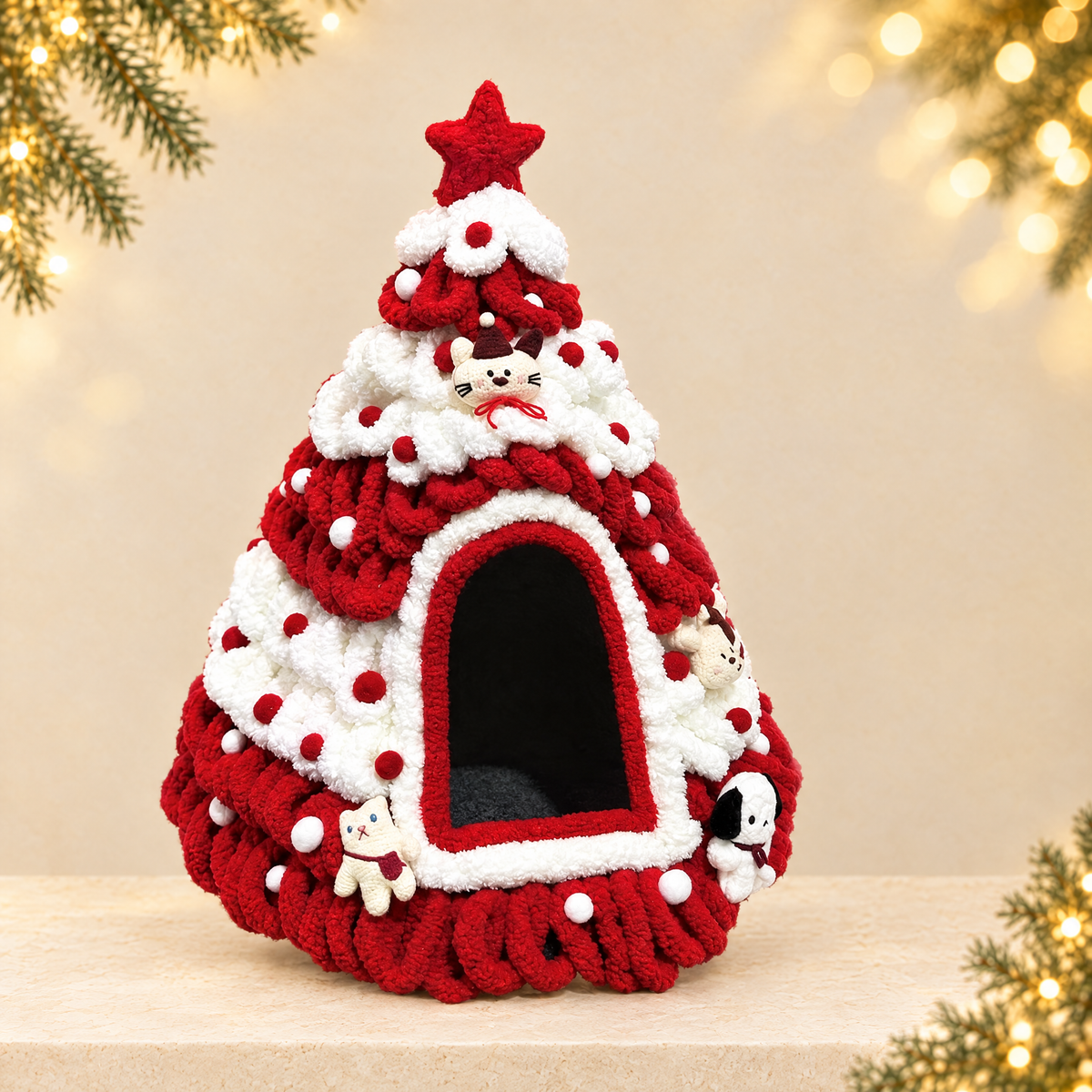 DIY Christmas Tree Pet Nest Knitting Kit — ivory Christmas product photograph