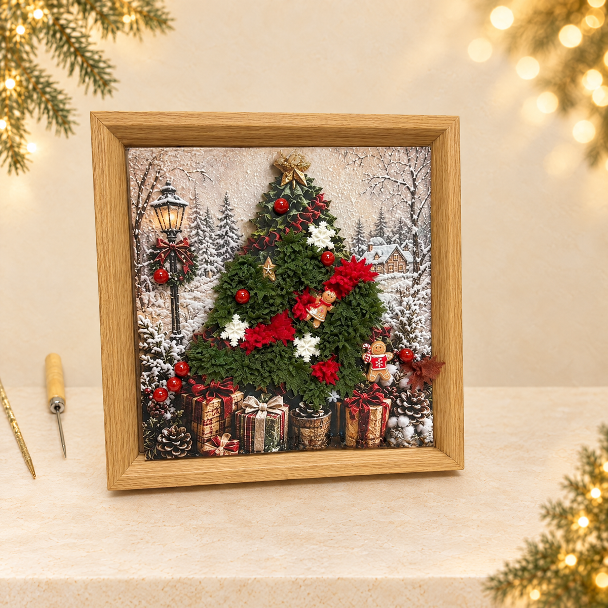 Christmas Fabric Poke Art Craft Kit — ivory Christmas product photograph