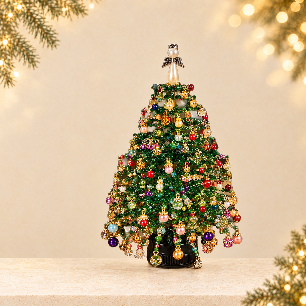 Handmade Beaded Christmas Hat Christmas Tree — ivory Christmas product photograph