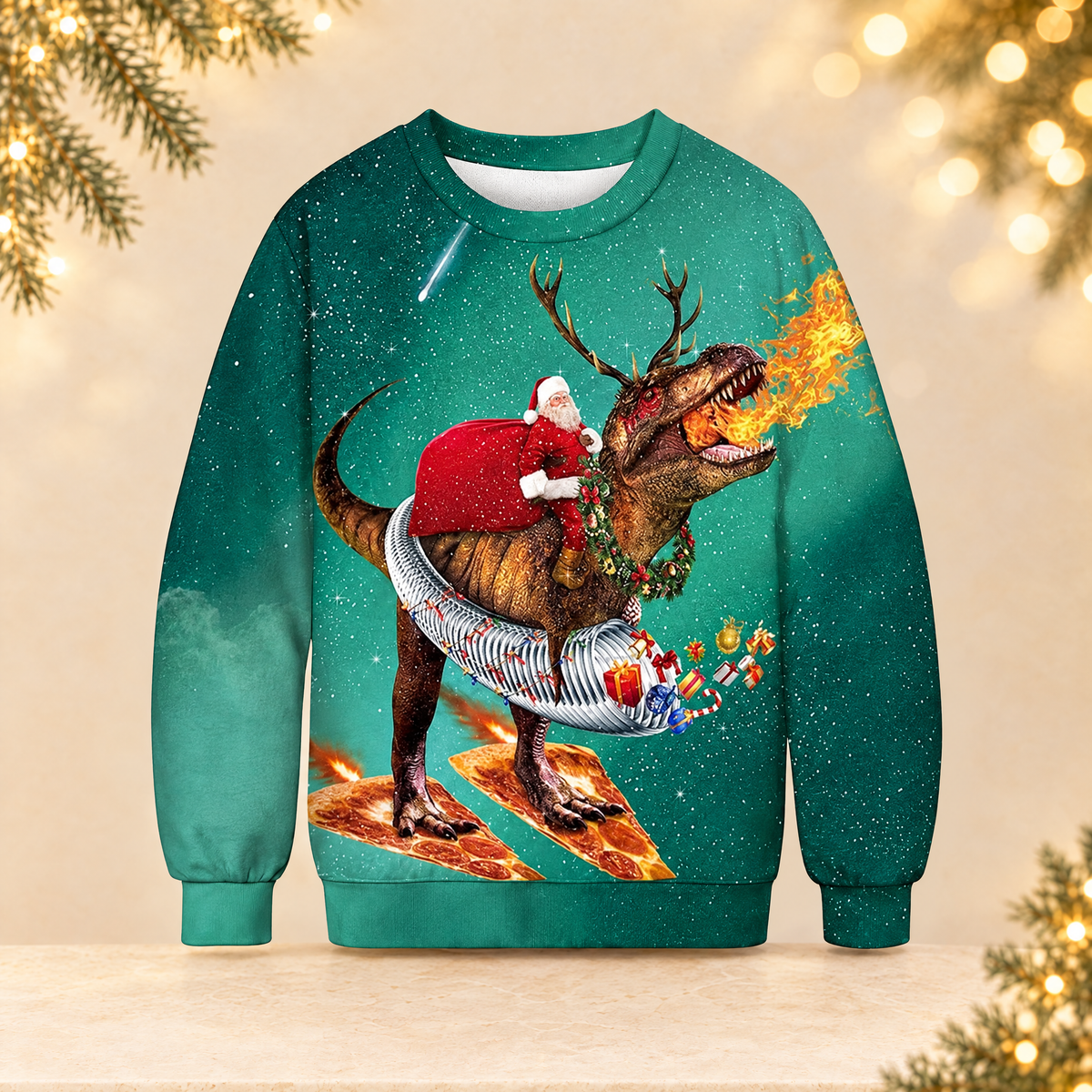 Christmas Printed Round Neck Long Sleeve Sweatshirt — ivory Christmas product photograph