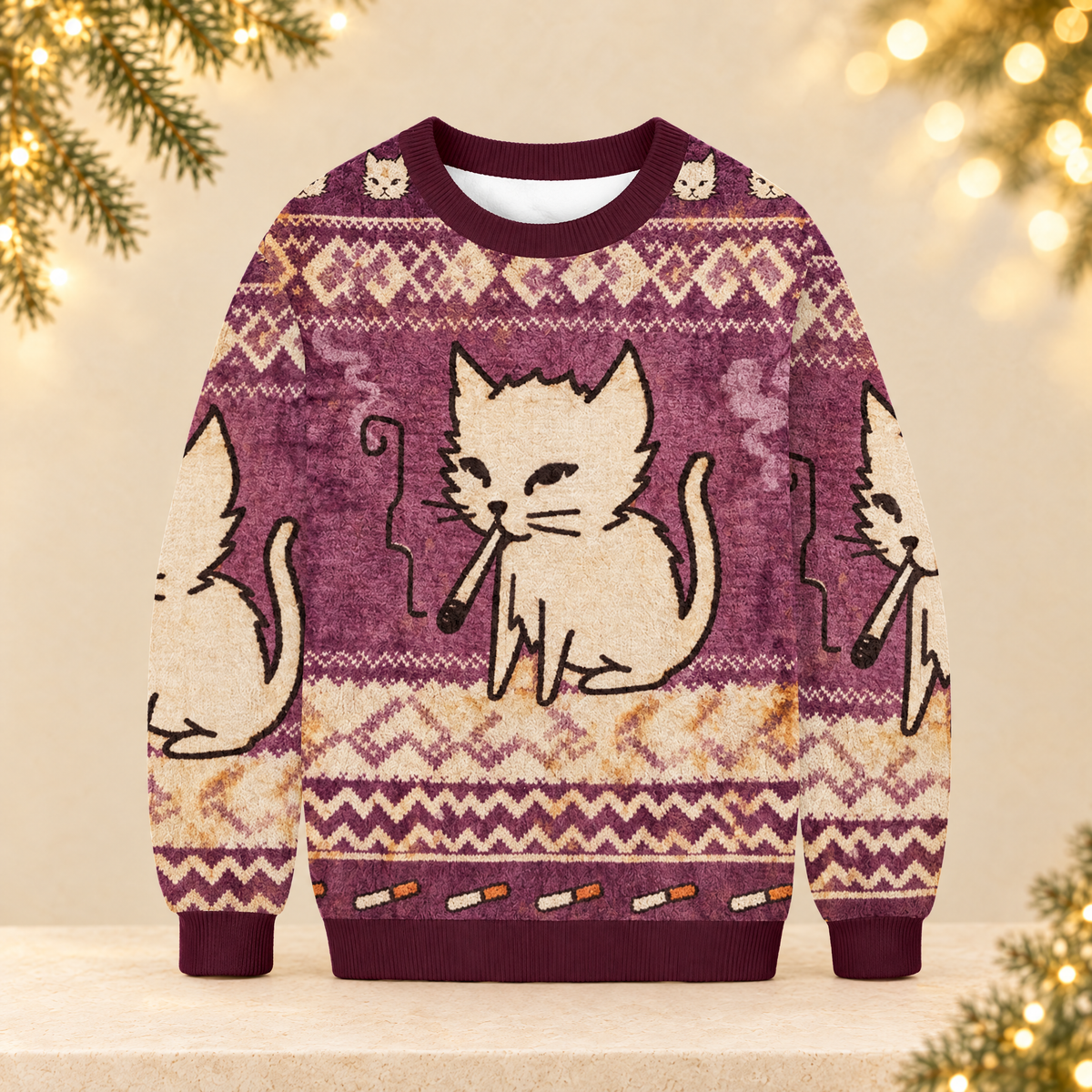 Casual Christmas Print Crew Neck Sweatshirts — ivory Christmas product photograph