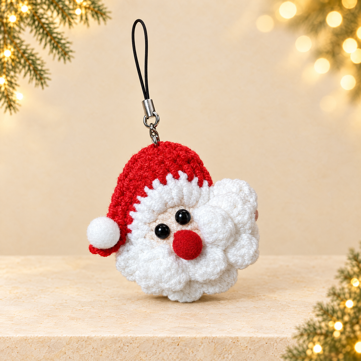 Handmade wool crocheted Santa Claus pendant cute bag hanging — ivory Christmas product photograph