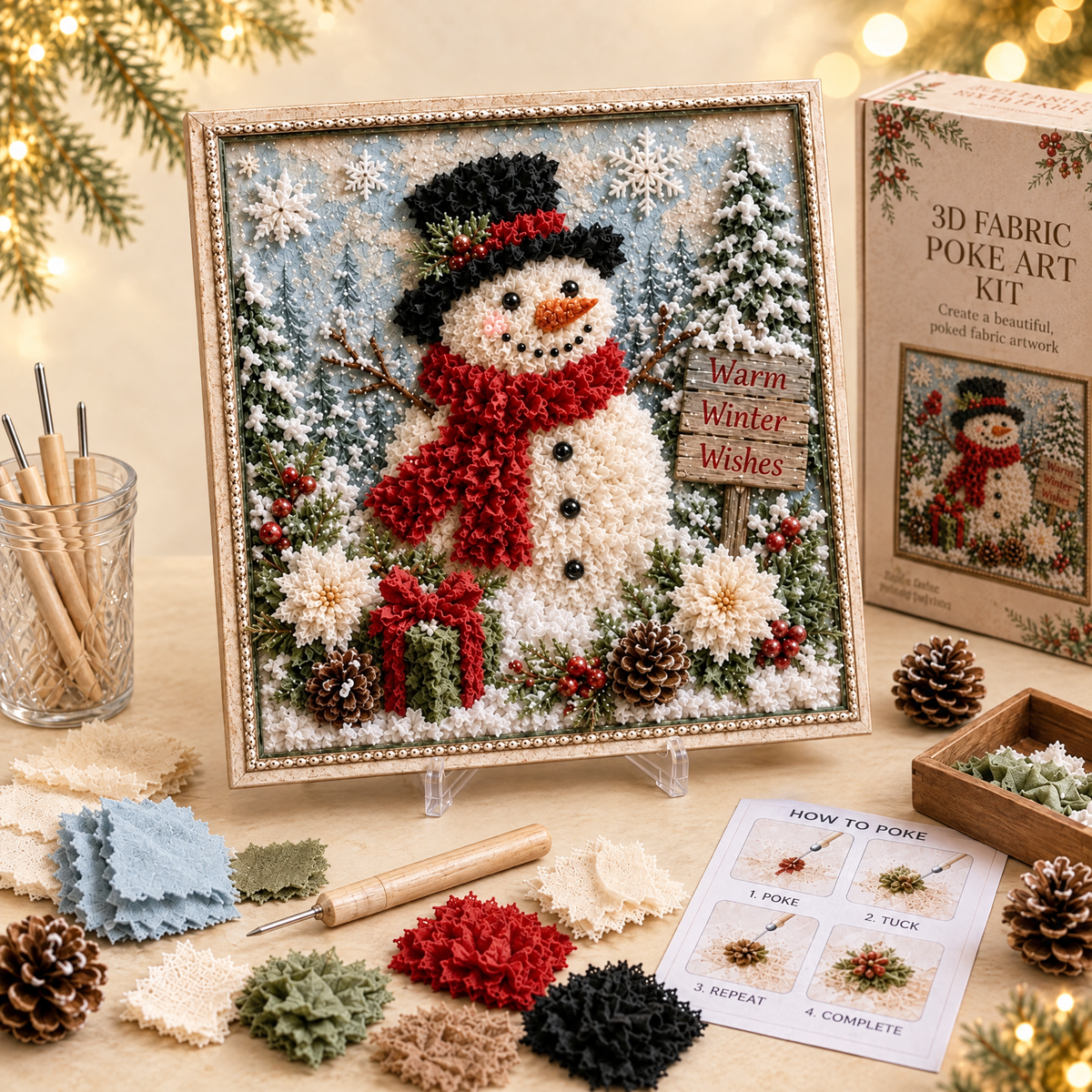 3D Christmas Fabric Poke Art Kit — ivory Christmas product photograph