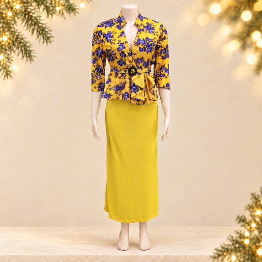 Christmas Print Fishtail Evening Dress — ivory Christmas product photograph