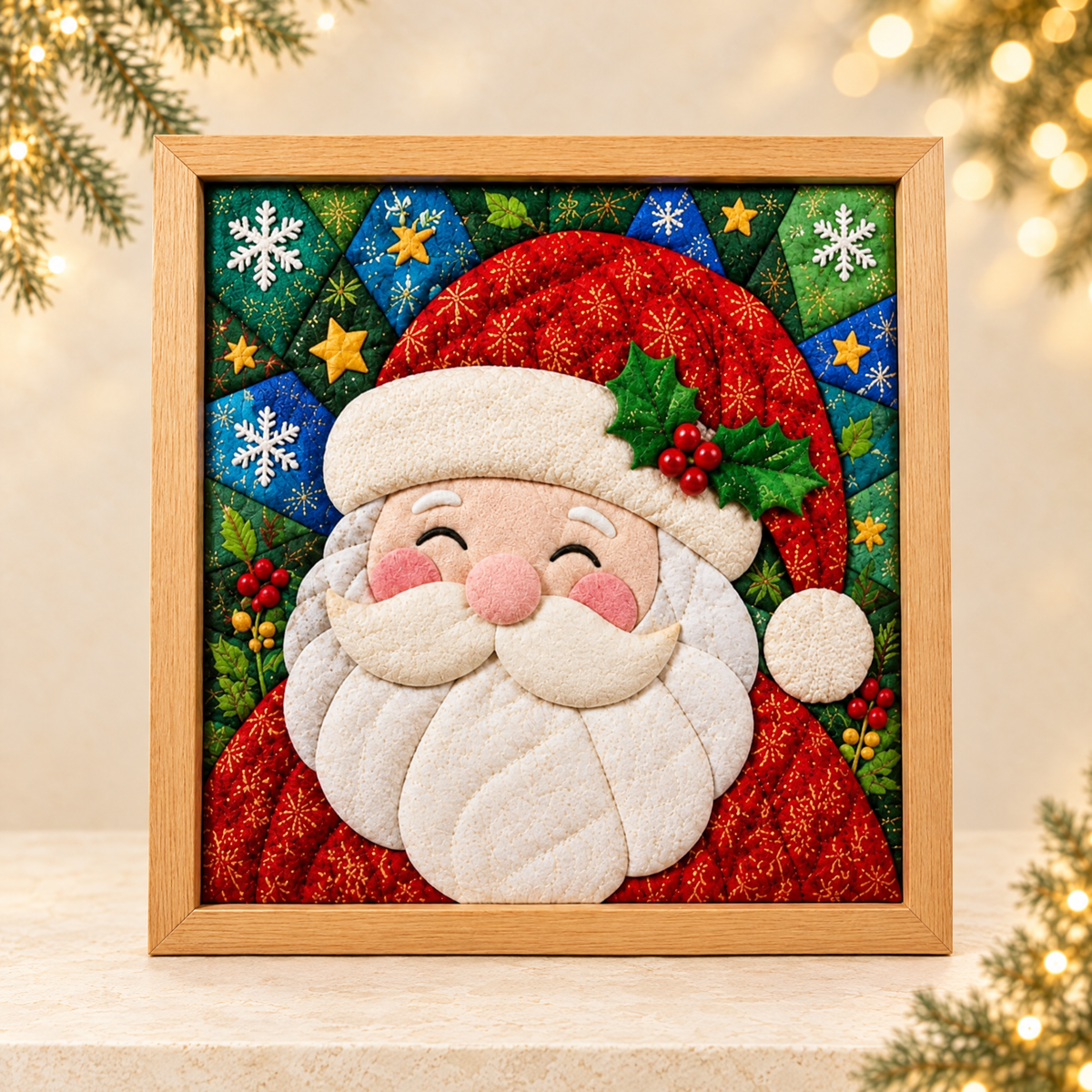 DIY Christmas Fabric Art Painting Kit Creative Patchwork Craft Set — ivory Christmas product photograph
