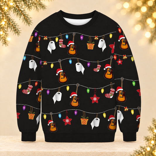 3D Printed Funny Chest Hair Couple Sweatshirt Long Sleeve Pullover Christmas Top — ivory Christmas product photograph