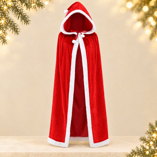 Gold Velvet Hooded Christmas Cloak with Balls — ivory Christmas product photograph