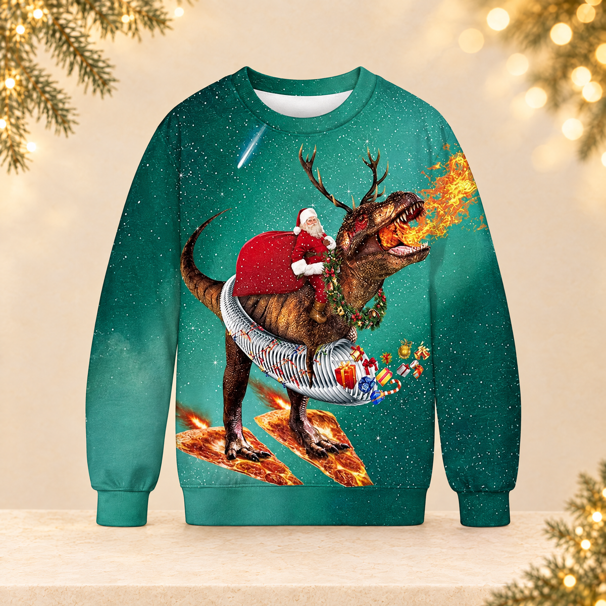 Christmas Printed Round Neck Long Sleeve Sweatshirt — ivory Christmas product photograph