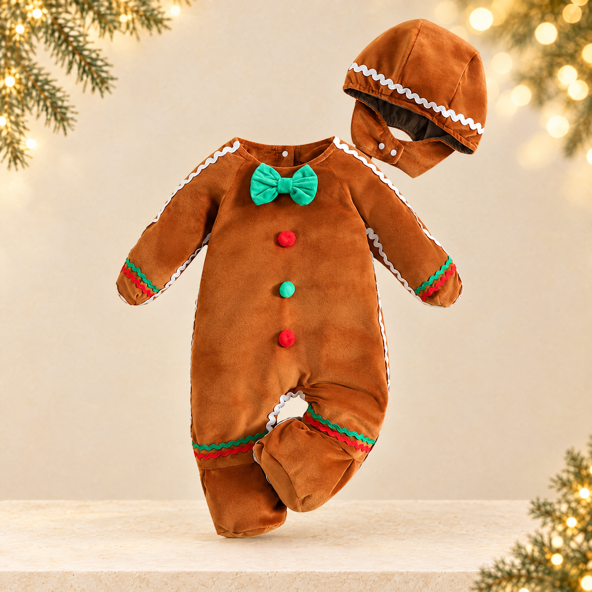 Gingerbread Man Costume for Kids Cartoon Cosplay Cotton Outfit — ivory Christmas product photograph