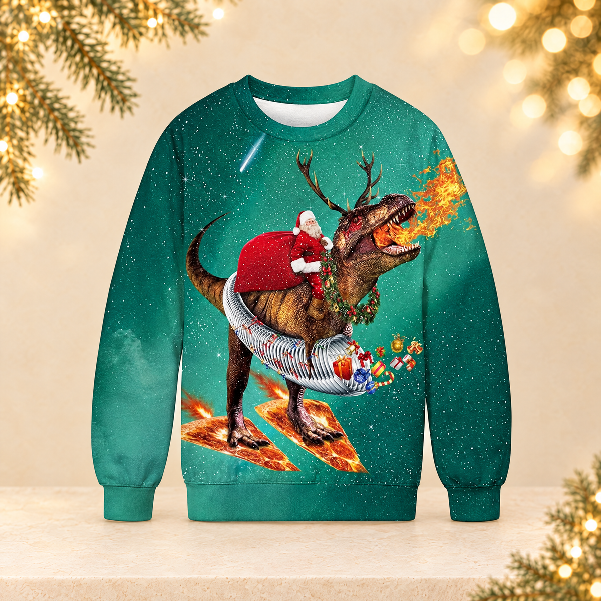 Christmas Printed Round Neck Long Sleeve Sweatshirt — ivory Christmas product photograph