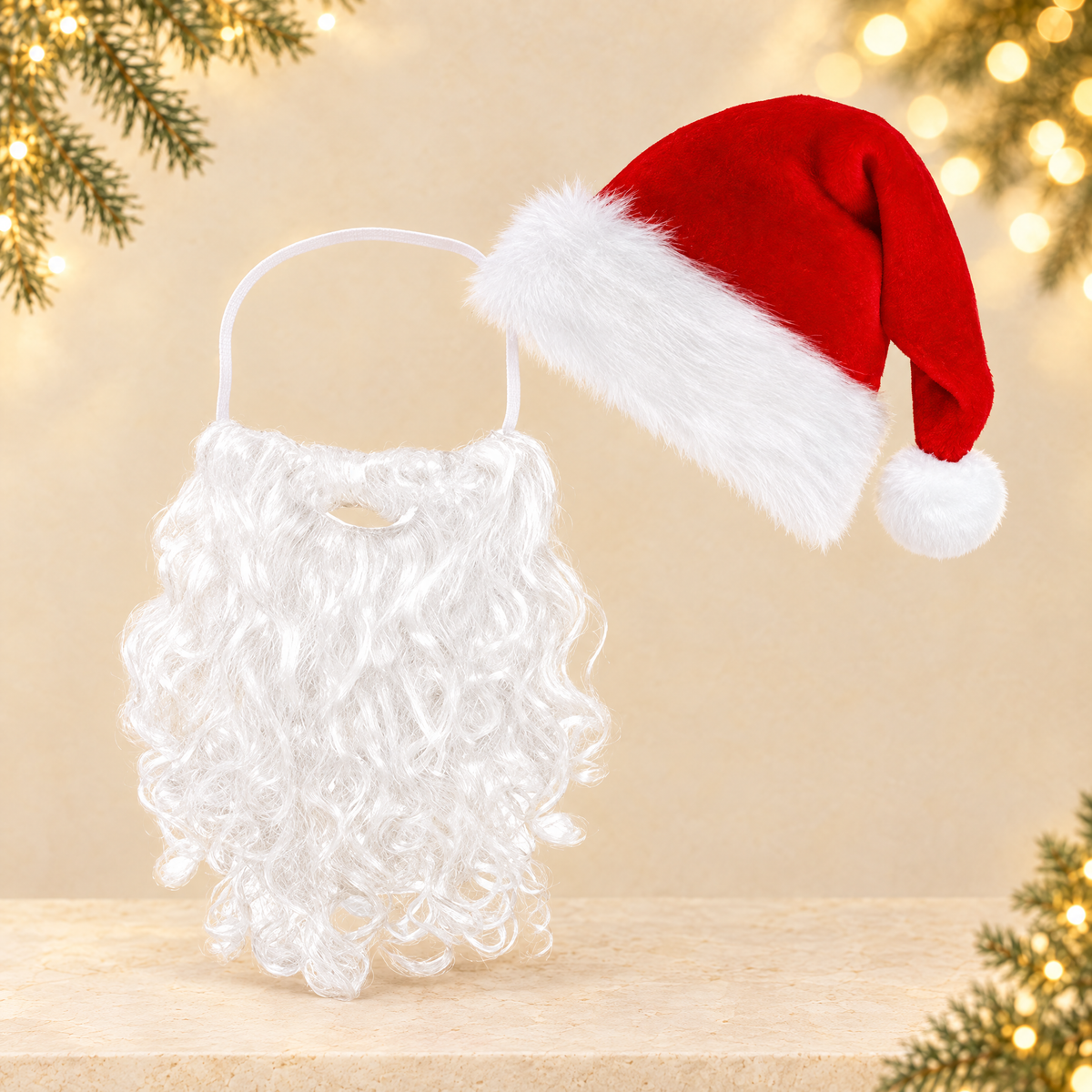 Santa Claus Beard and Hat Costume Set — ivory Christmas product photograph