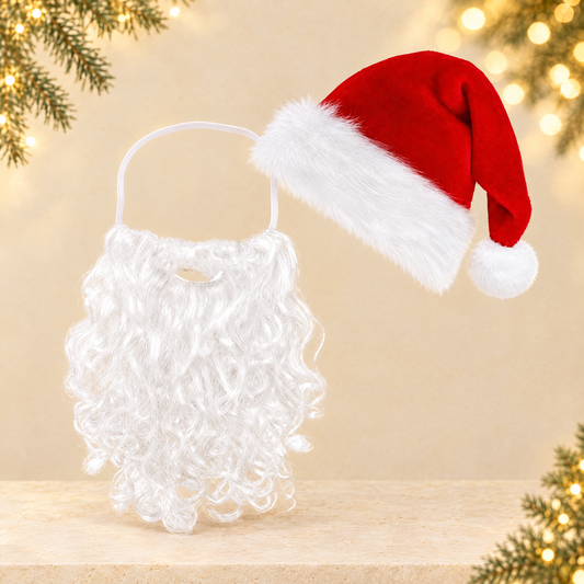 Santa Claus Beard and Hat Costume Set — ivory Christmas product photograph