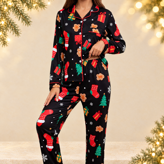 Christmas Themed Womens Pajama Set — ivory Christmas product photograph
