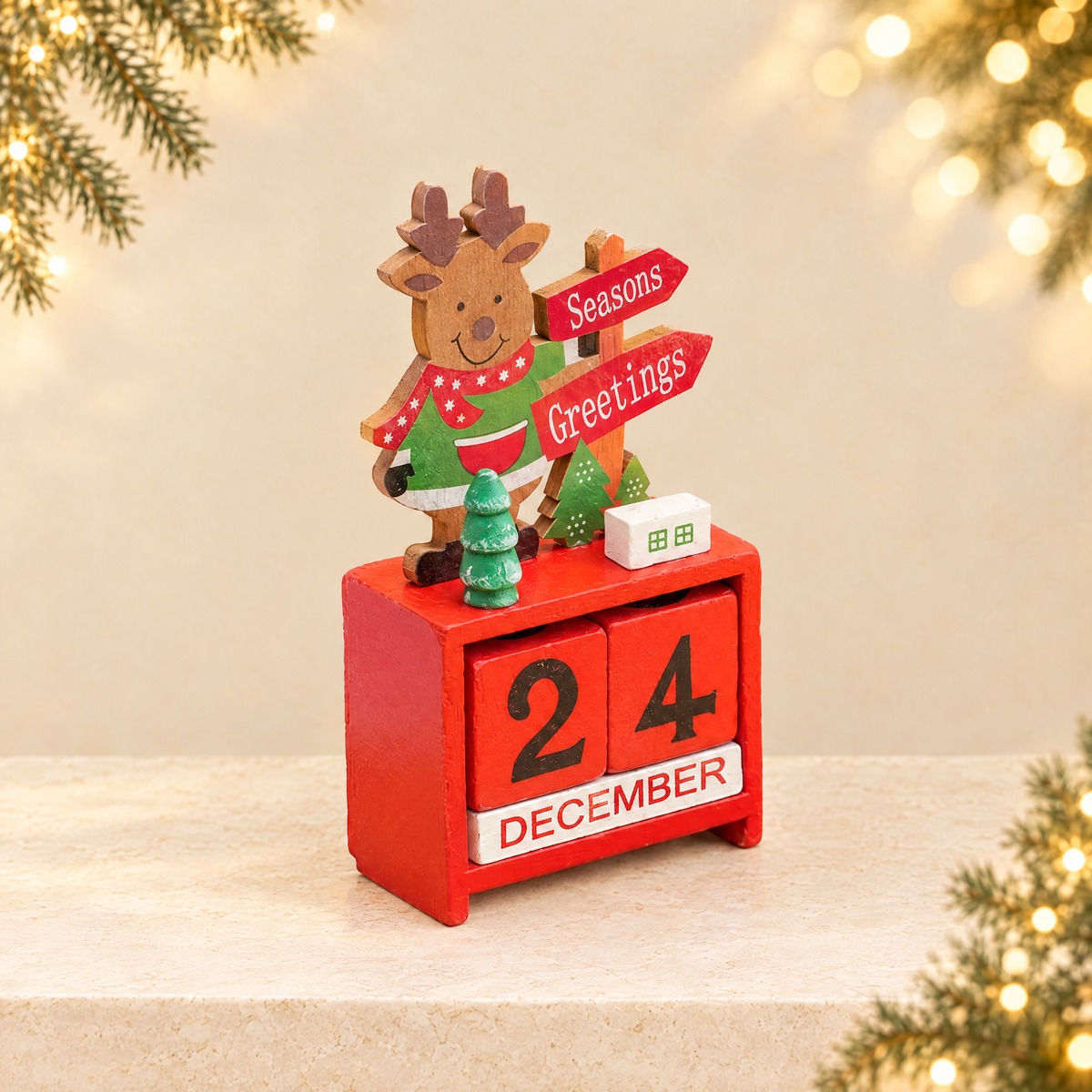 Wooden Christmas Calendar Ornament Desktop Decoration — ivory Christmas product photograph