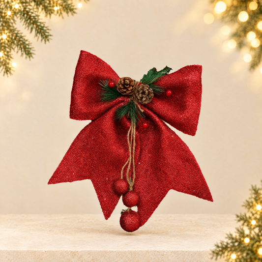 Christmas pearl cotton bowtie — ivory Christmas product photograph