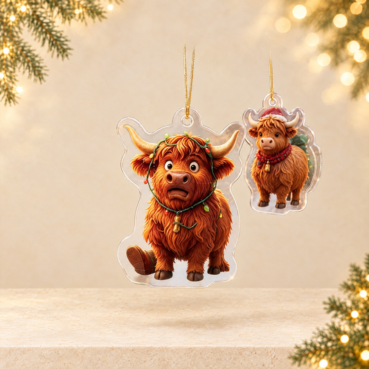 Highland Cow Christmas Acrylic Ornament Blind Box — ivory Christmas product photograph