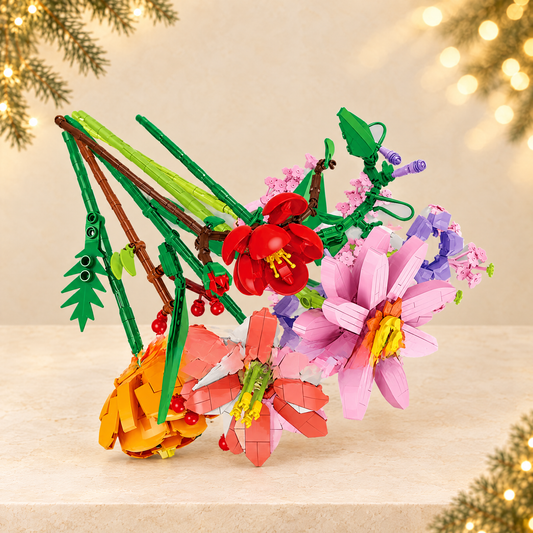 Bouquet building blocks Christmas blind box puzzle — ivory Christmas product photograph