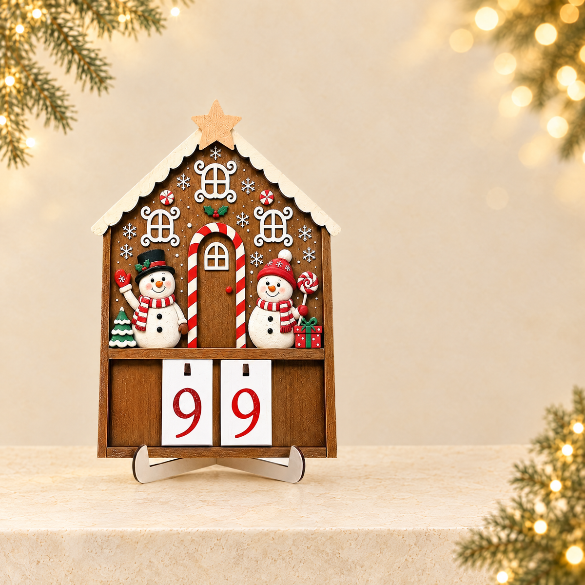 Wooden Christmas Advent Calendar Desktop Decoration — ivory Christmas product photograph
