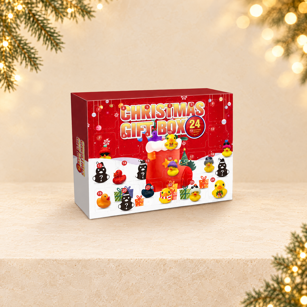 Christmas Rubber Duck Advent Calendar Blind Box 24 Grids Creative Toy — ivory Christmas product photograph