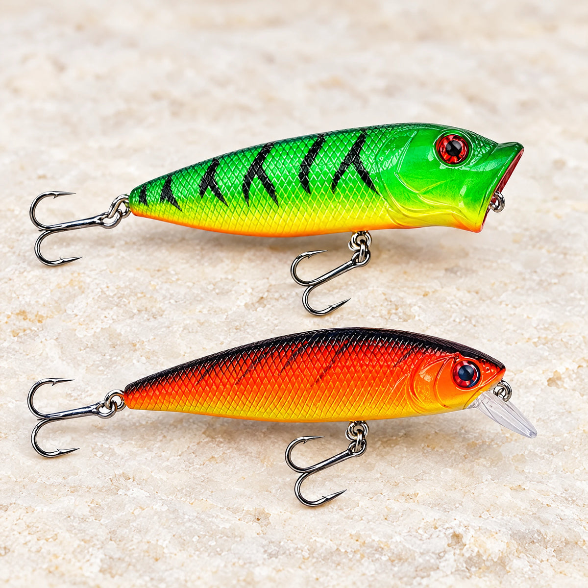 Close-up of two fishing lures from the advent calendar set