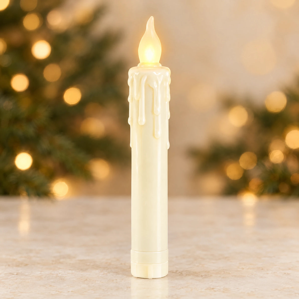 Yellow LED sculpted wax-drip candle detail from the 20-piece option