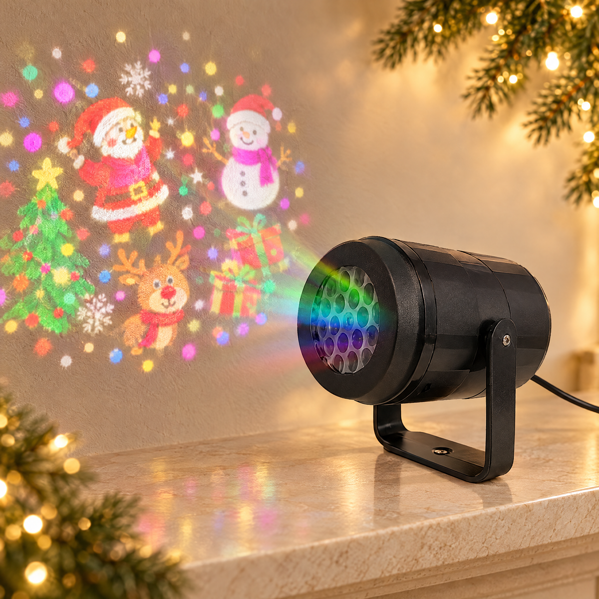 Christmas decoration rotating projection lamp — Christmas wall projection in warm ivory setting