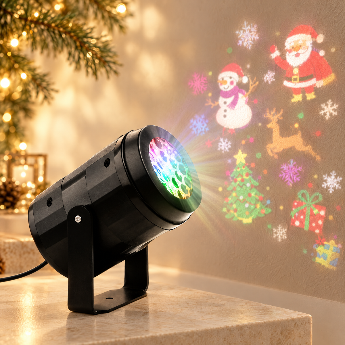 Christmas projection lamp — Christmas wall projection in warm ivory setting